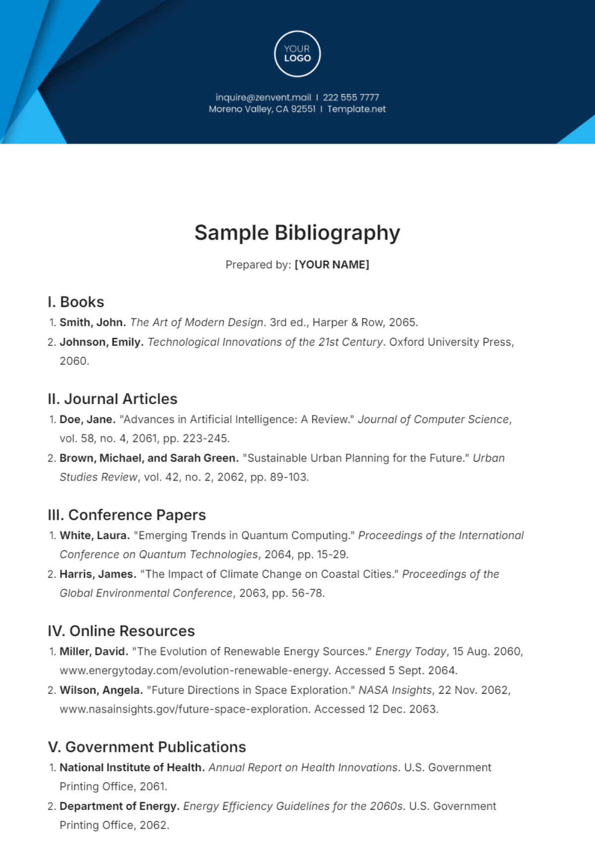 Sample Bibliography Template - Edit Online & Download