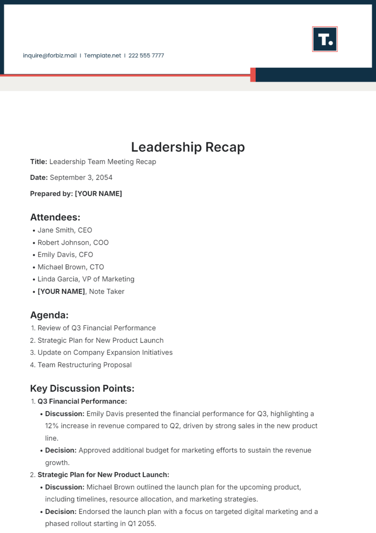 Leadership Recap Template - Edit Online & Download