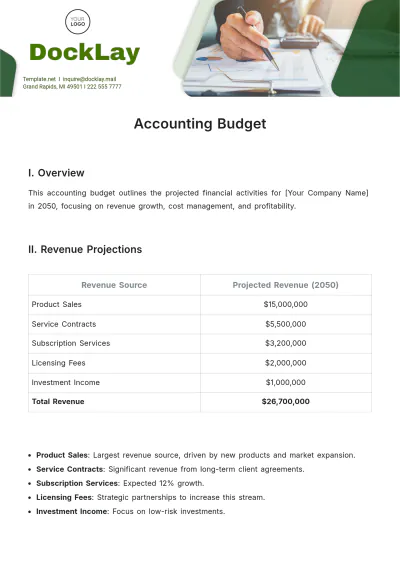 Free Accounting Budget Template to Edit Online