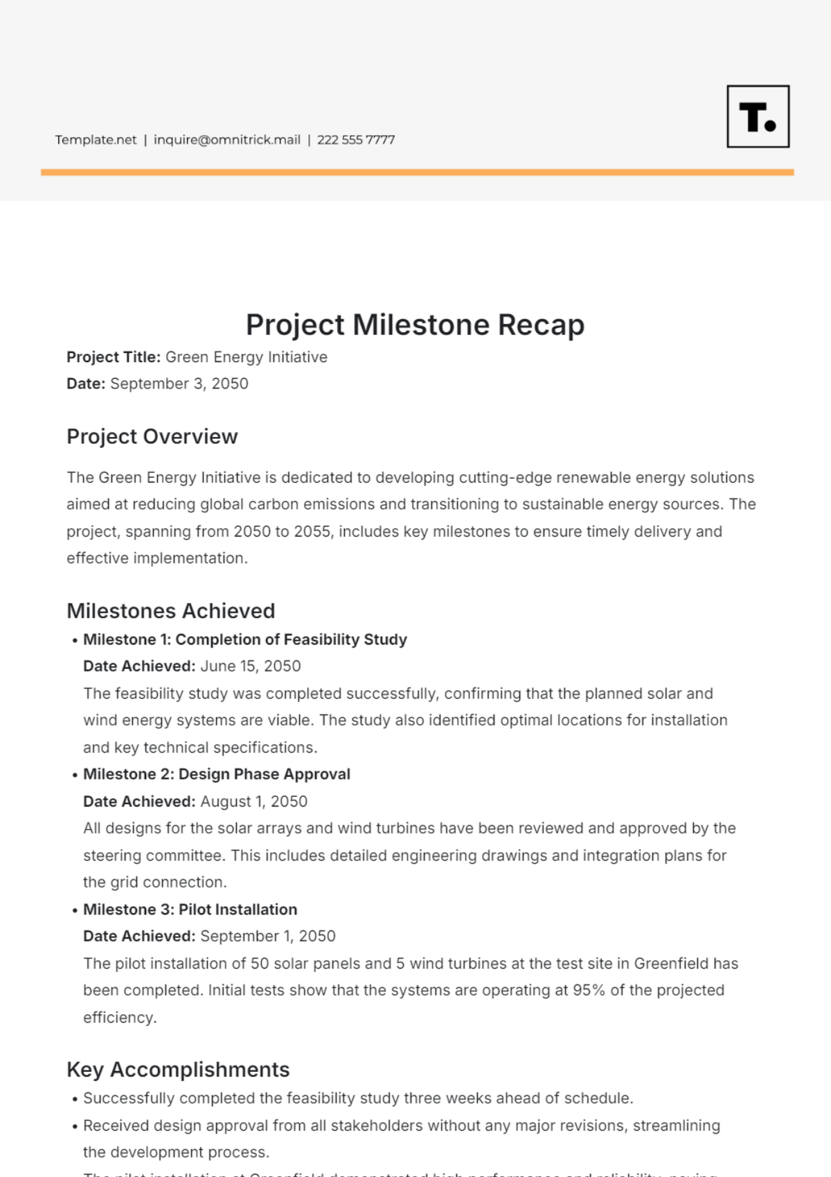 Project Milestone Recap Template - Edit Online & Download