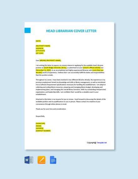 Head Librarian Cover Letter