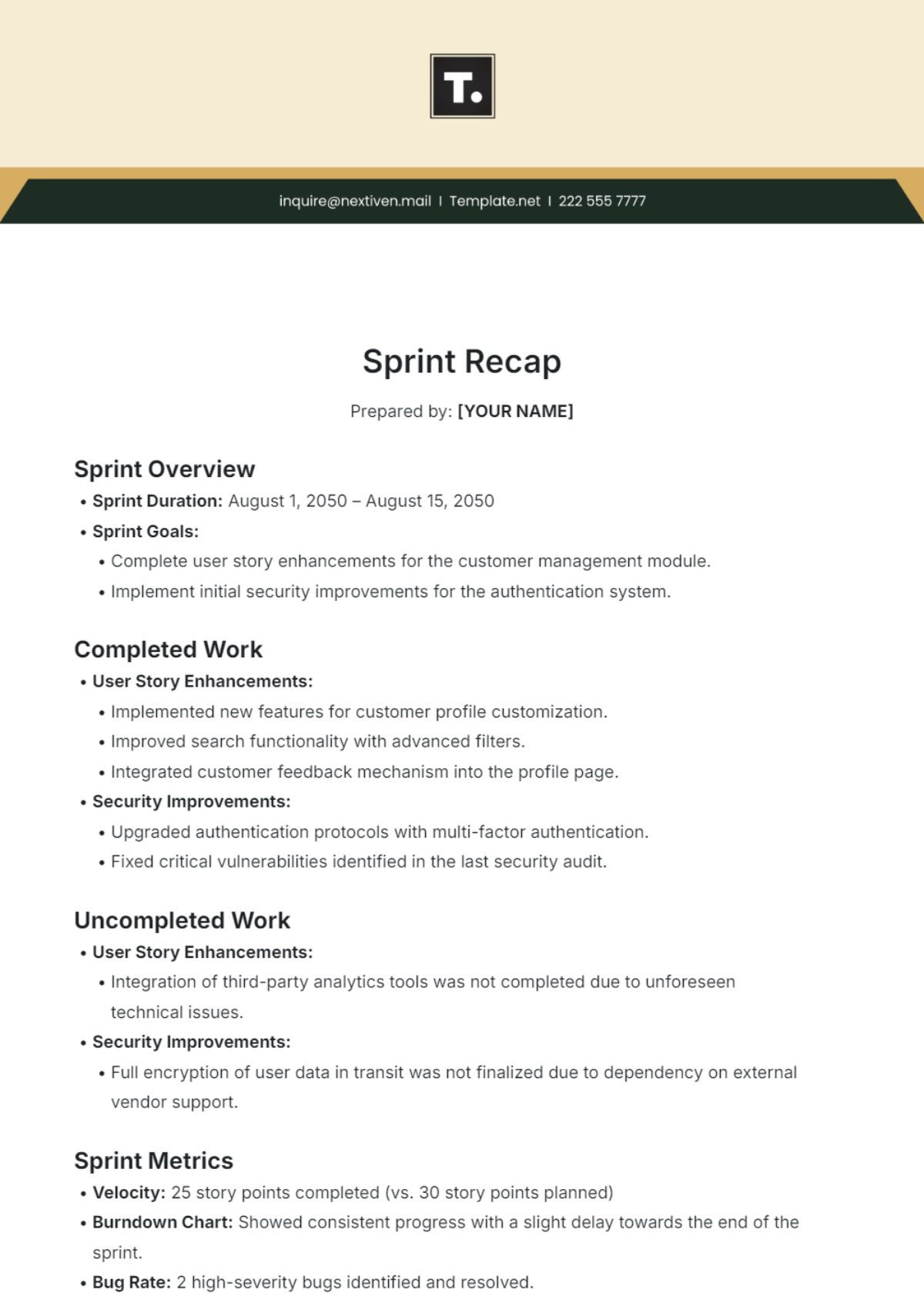 Sprint Recap Template - Edit Online & Download