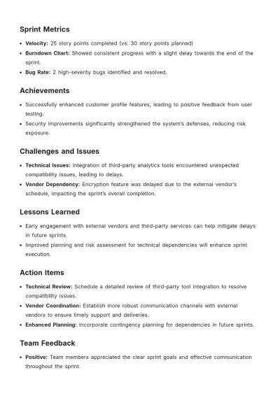 Free Sprint Recap Template to Edit Online