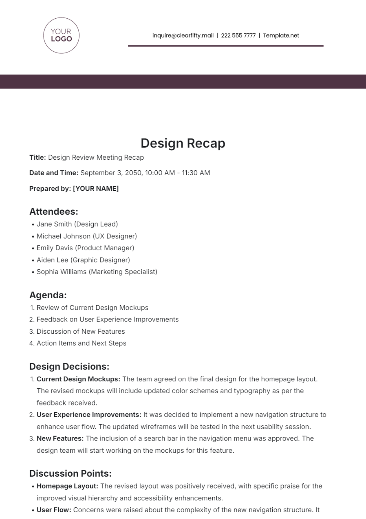 Design Recap Template - Edit Online & Download