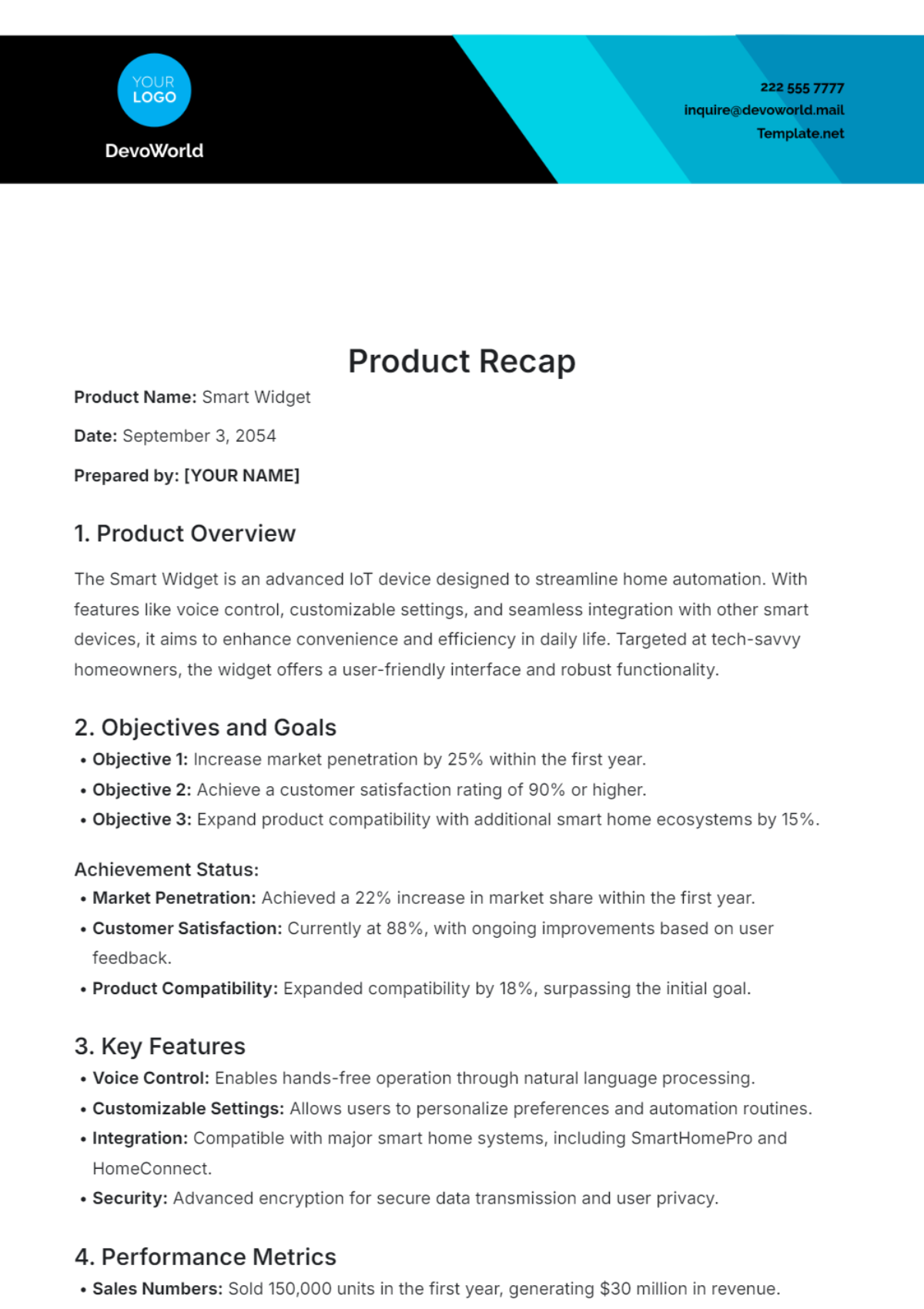 Product Recap Template - Edit Online & Download