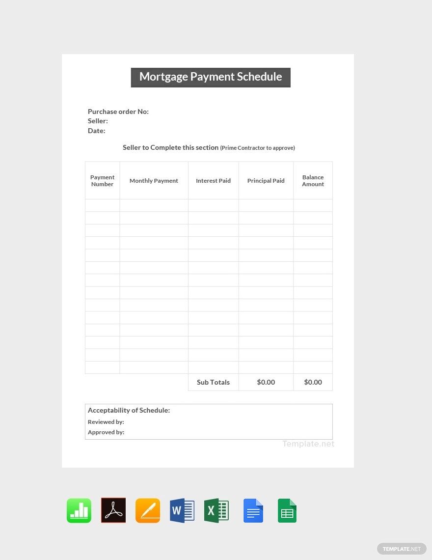 Simple Mortgage Payment Schedule Template Word Google Docs Excel 