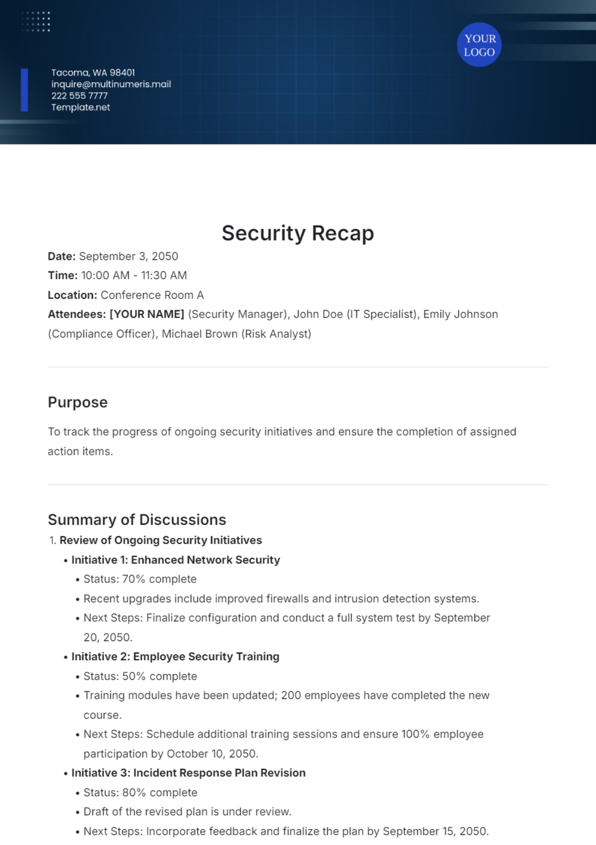 Security Recap Template - Edit Online & Download