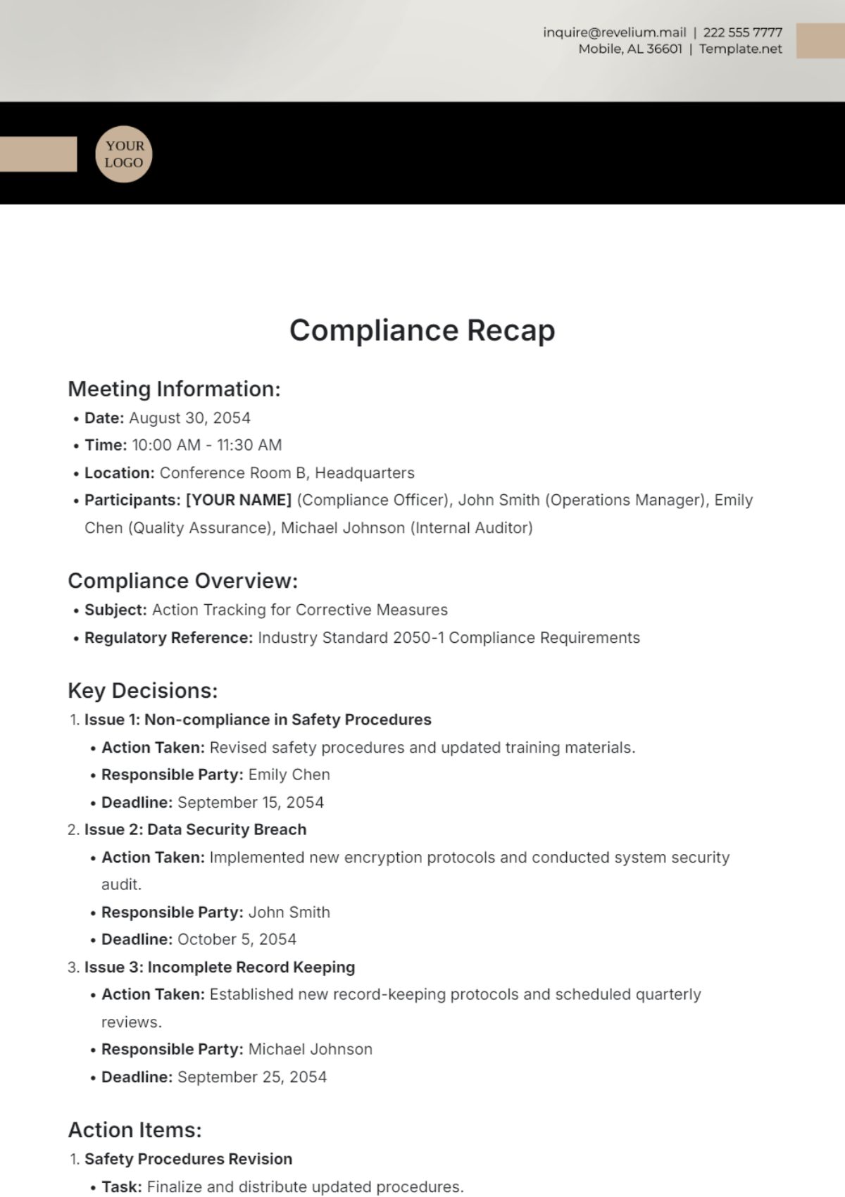 Compliance Recap Template - Edit Online & Download