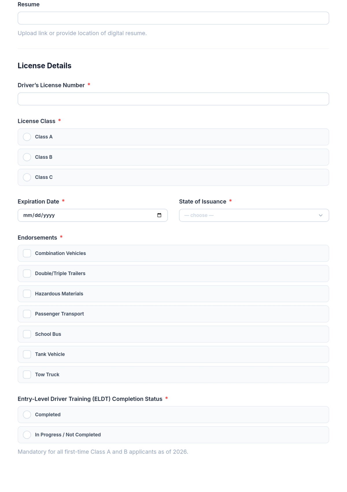 Free Truck Driver Application Form Template & AI Maker