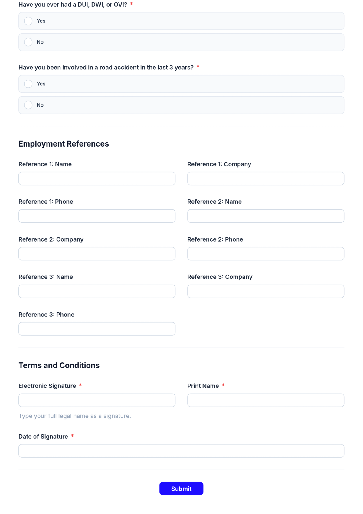 Free Truck Driver Application Form Template & AI Maker