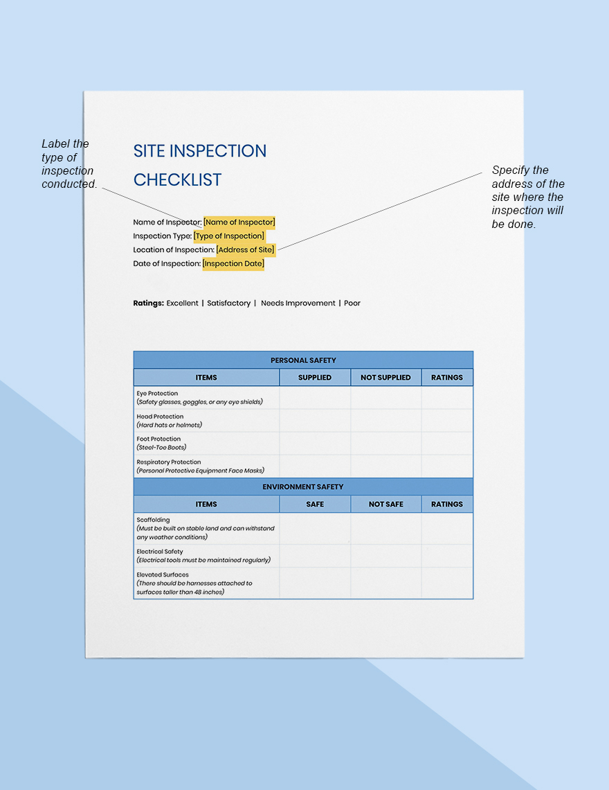 Construction Site Inspection Checklist template