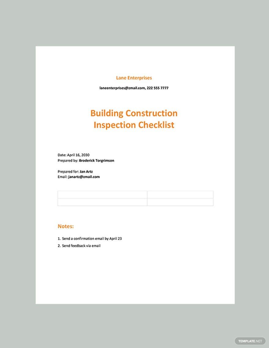 Building Construction Inspection Checklist Template