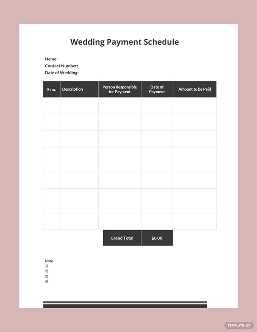Free Wedding Payment Schedule Template