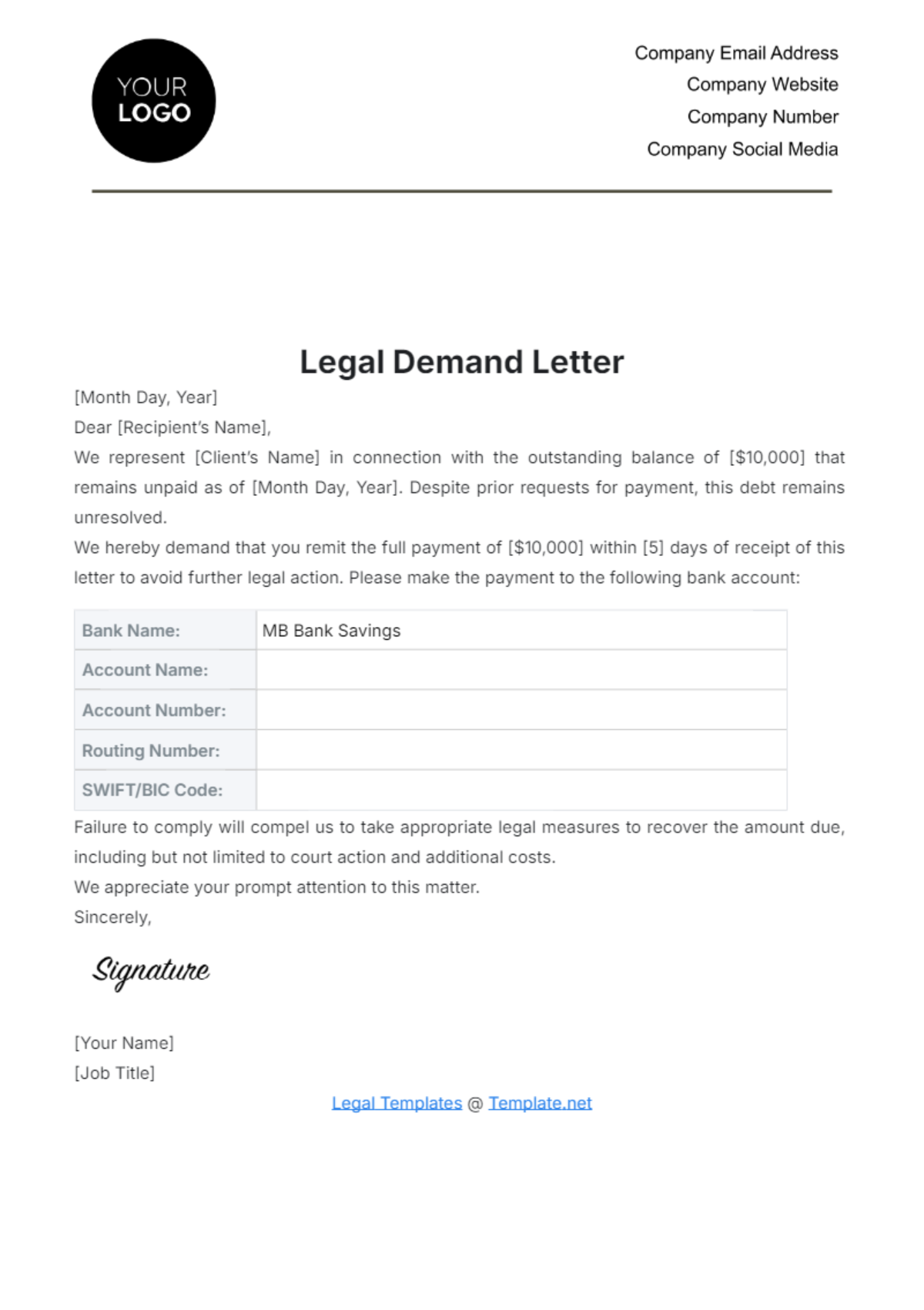 Legal Demand Letter Template