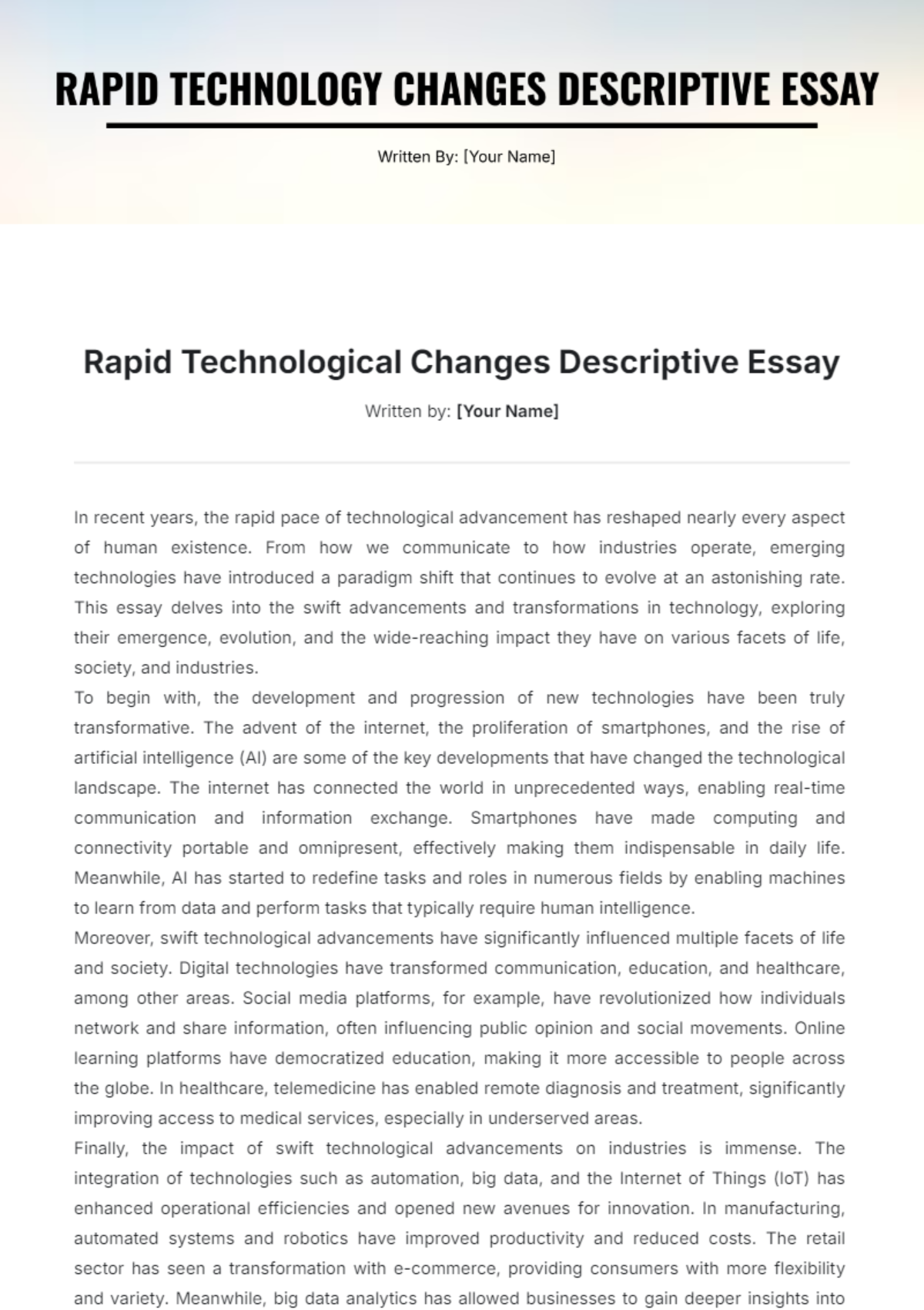 Rapid Technological Changes Descriptive Essay Template - Edit Online & Download