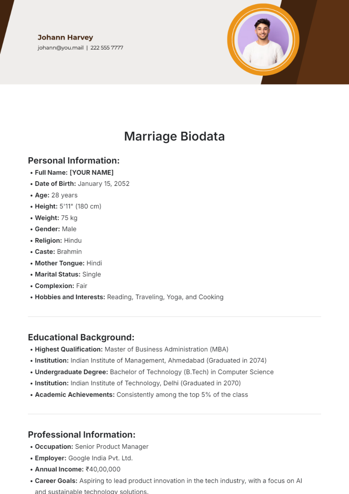 Marriage Biodata Template