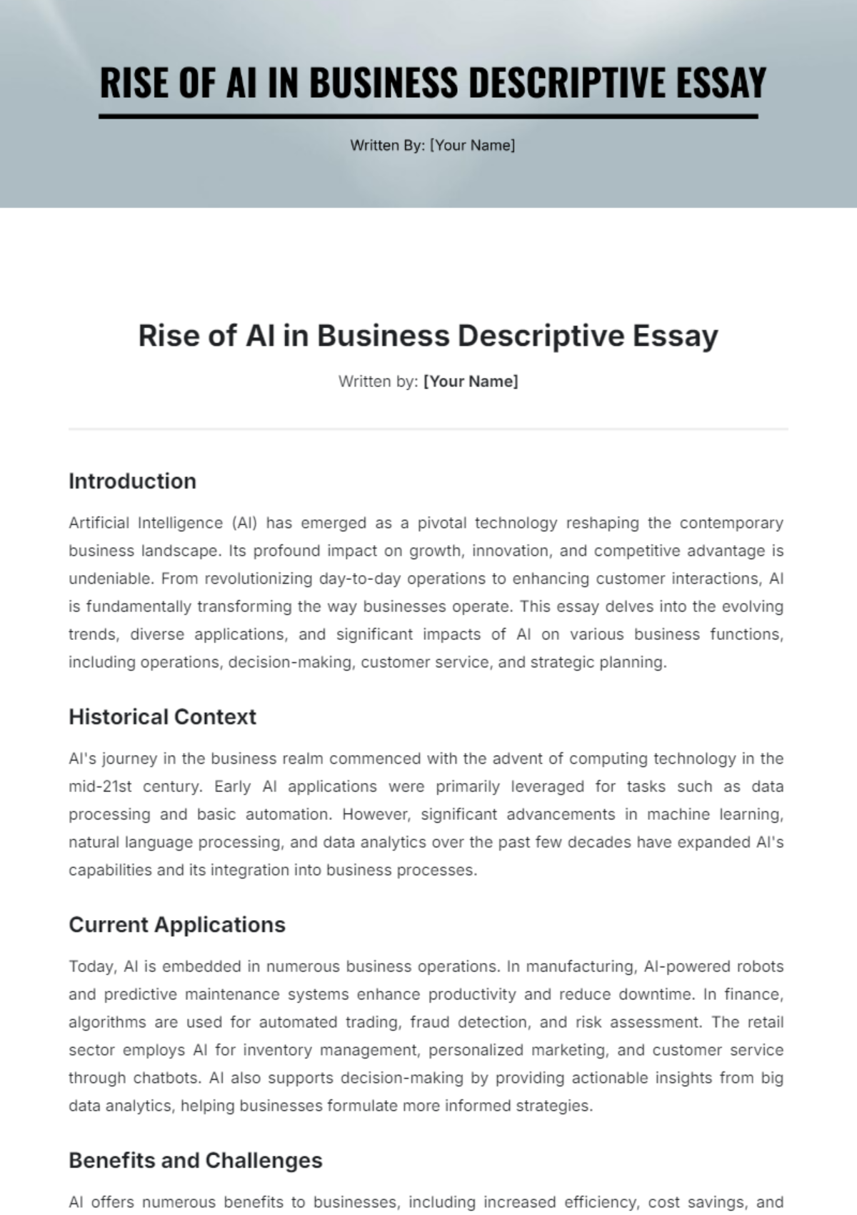 Rise of AI in Business Descriptive Essay Template - Edit Online & Download