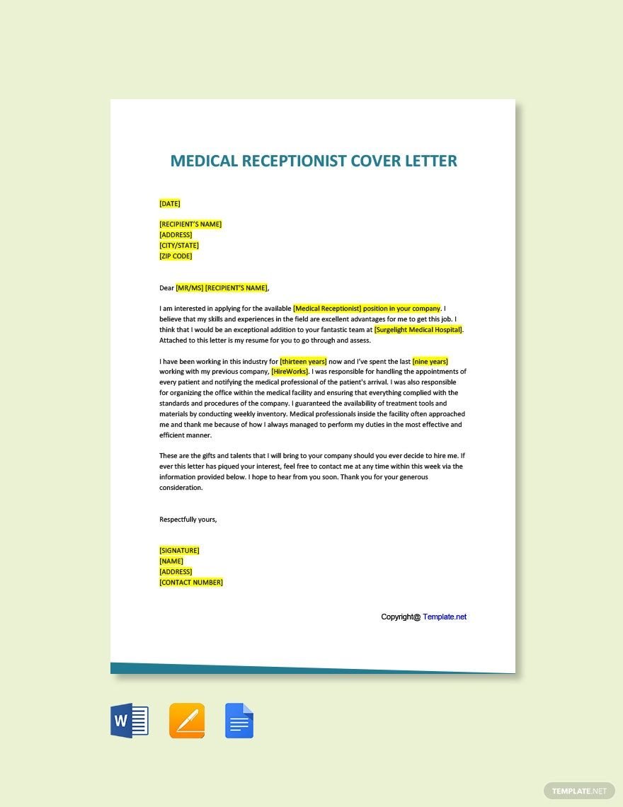 Medical Receptionist Cover Letter