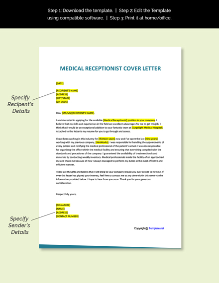Medical Receptionist Cover Letter Template - Google Docs, Word