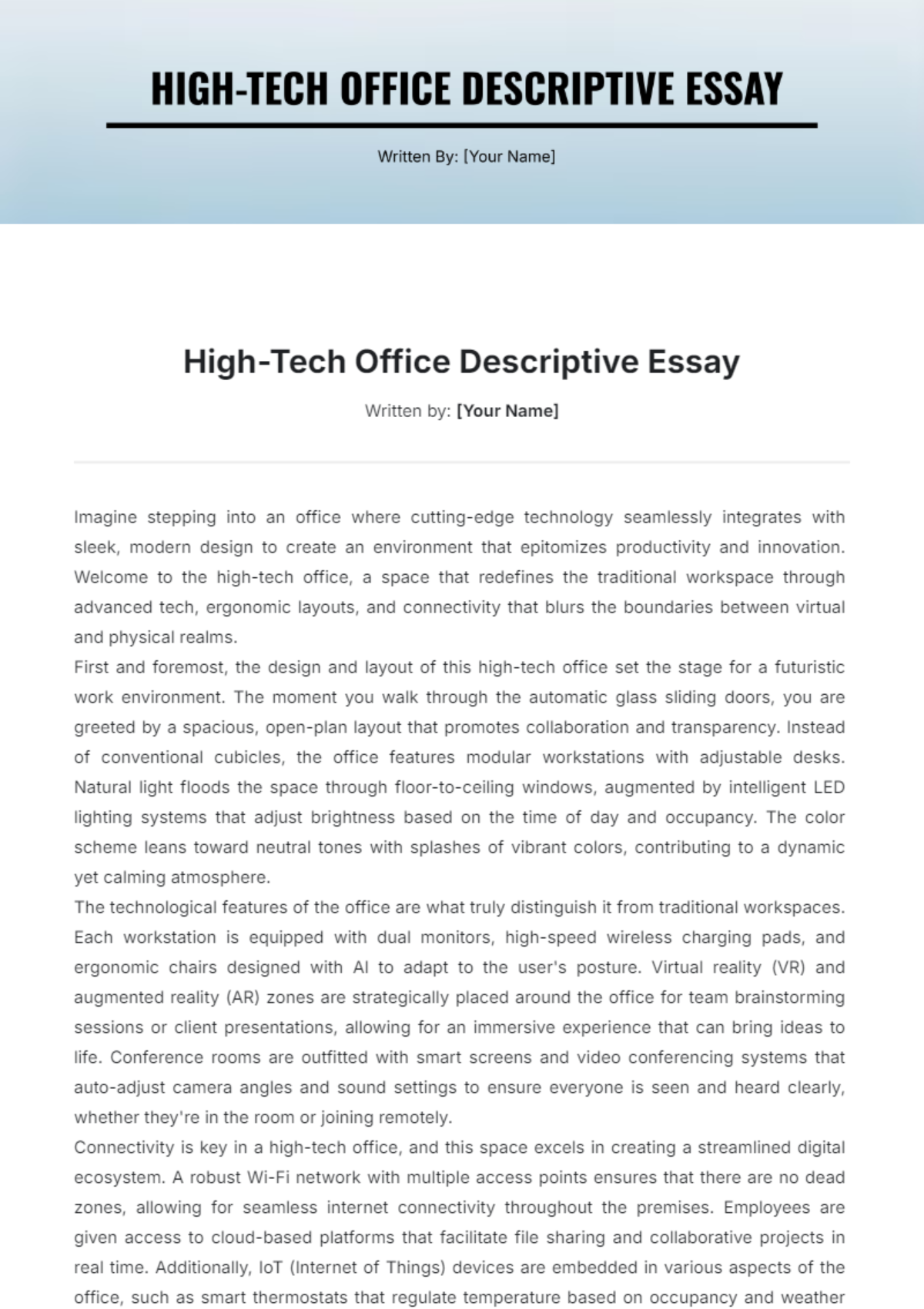 High-Tech Office Descriptive Essay Template - Edit Online & Download