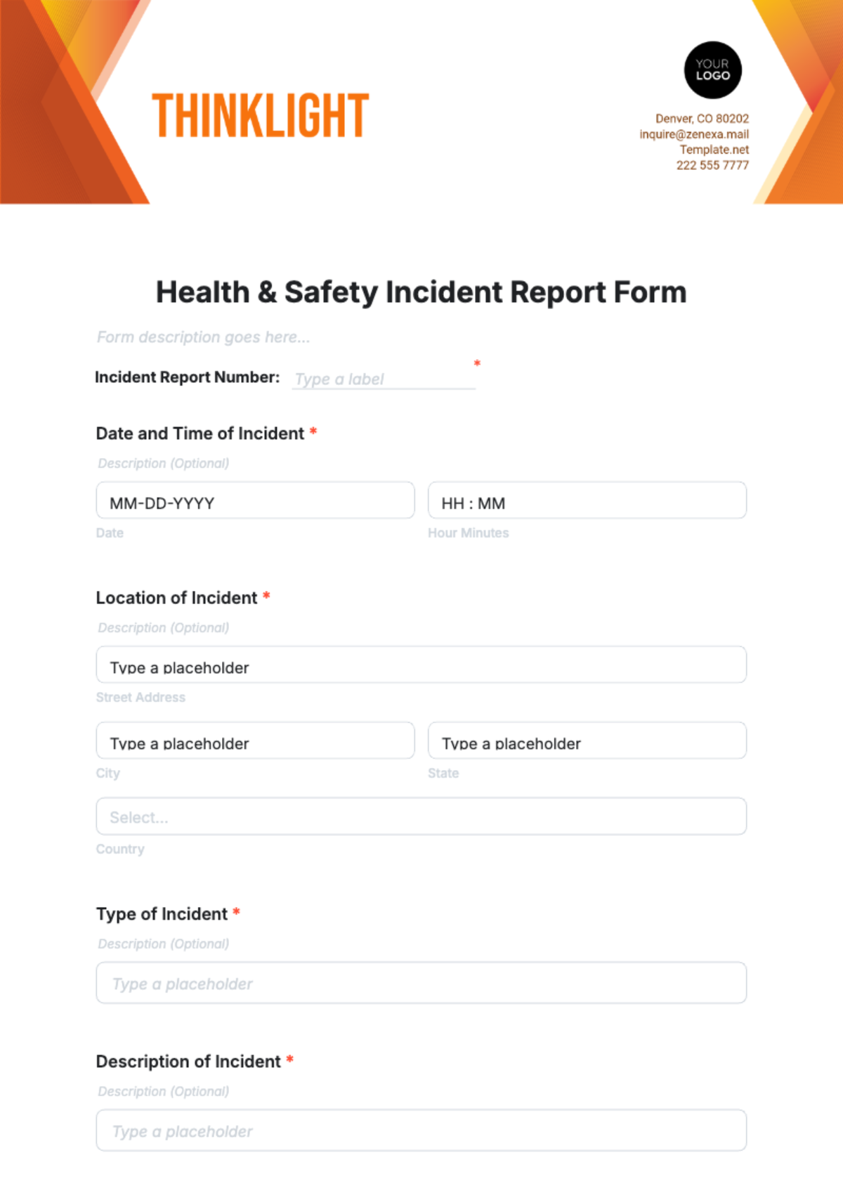 Free Health & Safety Incident Report Form Template