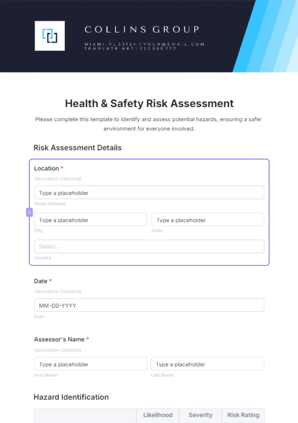 Free Health & Safety Risk Assessment Form Template