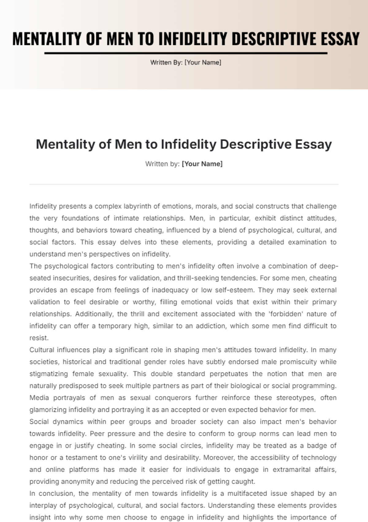 Mentality of Men to Infidelity Descriptive Essay Template - Edit Online & Download