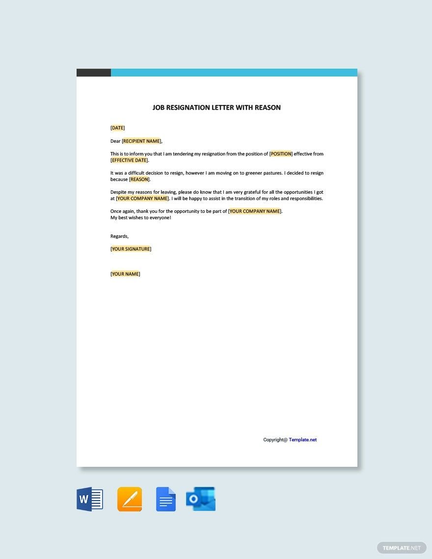 Job Resignation Letter Template With a Reason