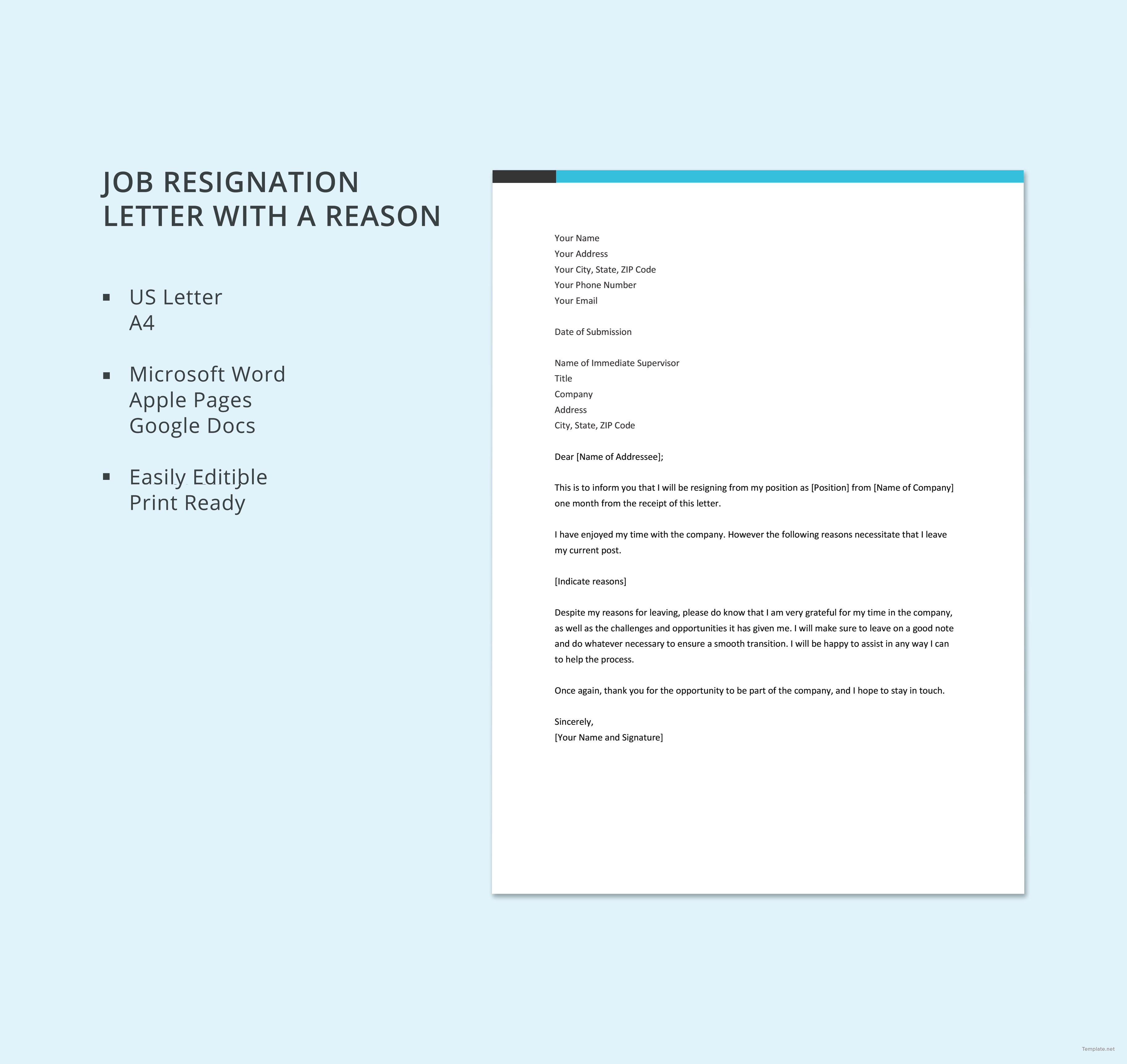 Free Job Resignation Letter Template With A Reason In Microsoft Word 