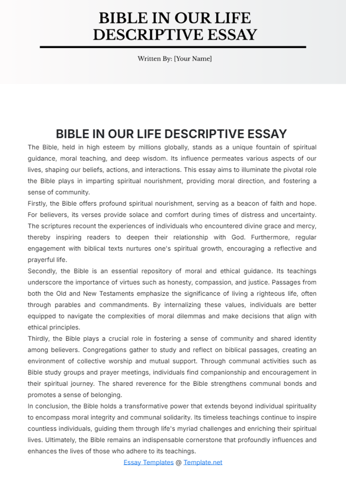 Bible in Our Life Descriptive Essay Template - Edit Online & Download