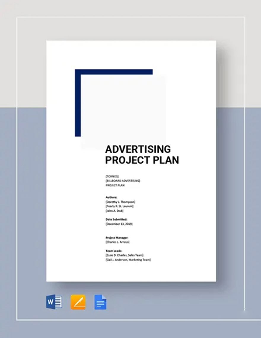 Advertising Project Plan Template in Word, Google Docs, Apple Pages