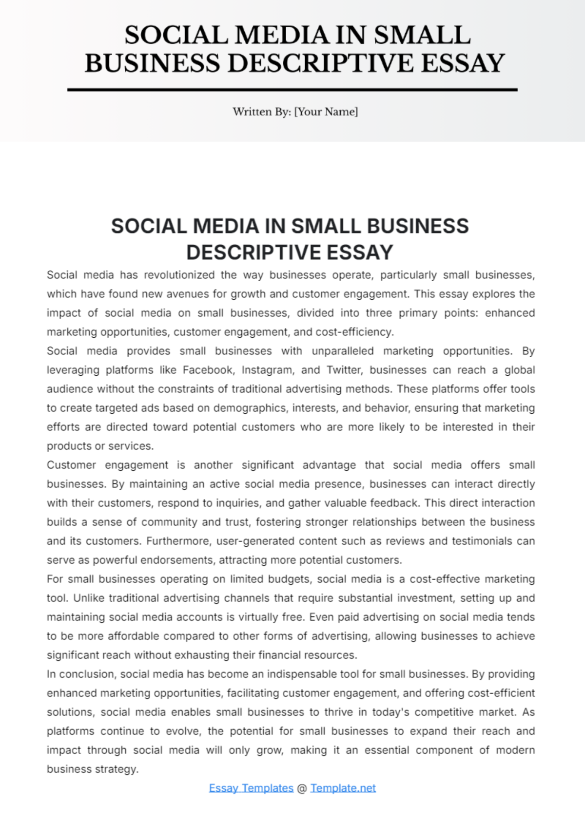 Social Media in Small Business Descriptive Essay Template - Edit Online & Download