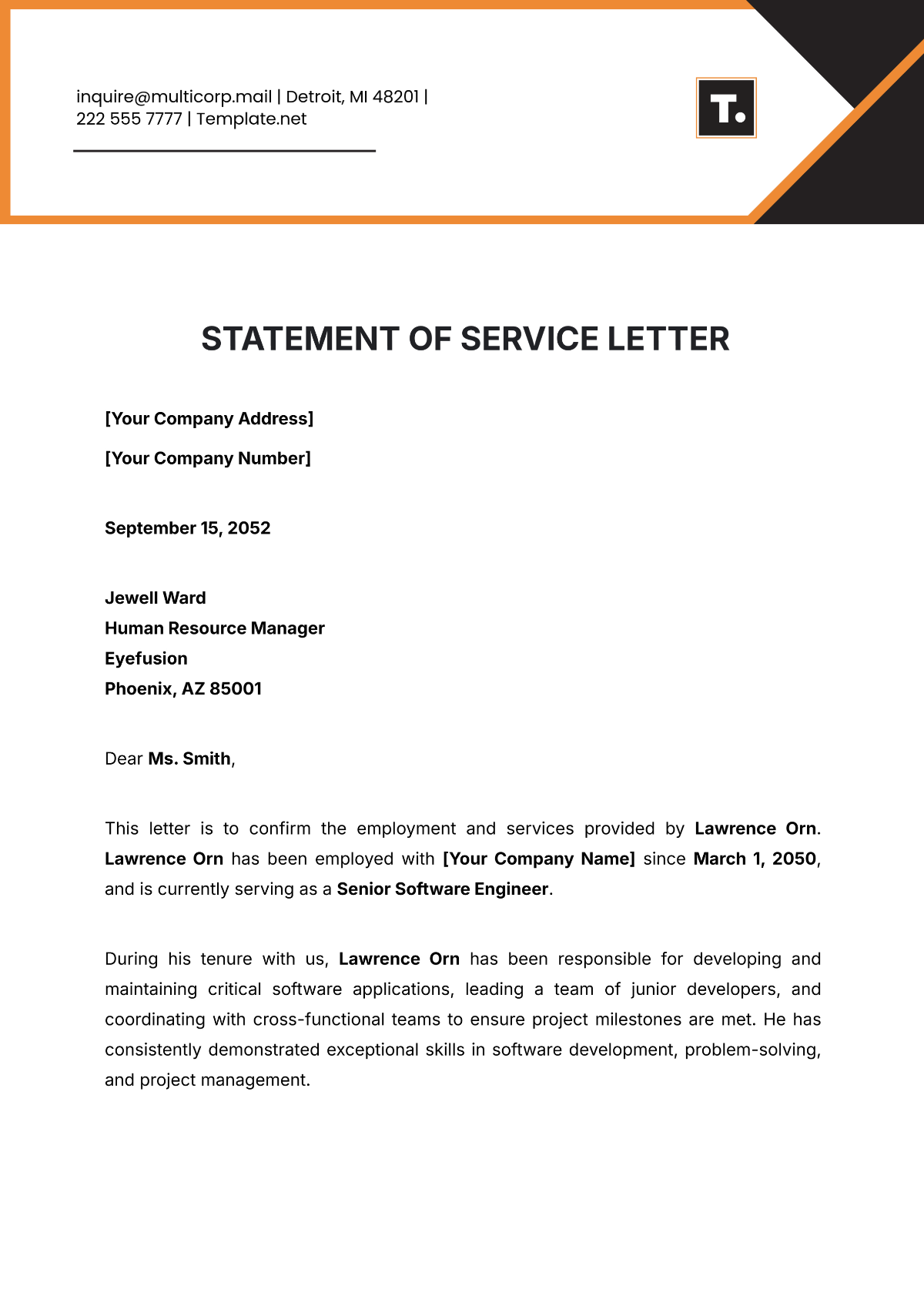 Statement of Service Letter Template - Edit Online & Download