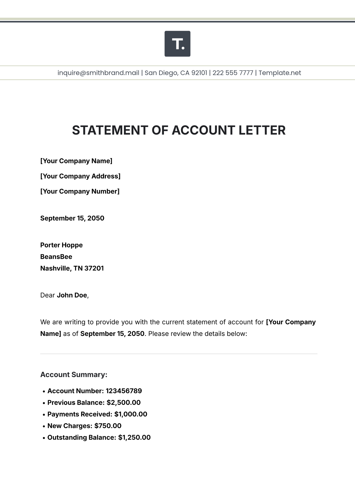 Statement of Account Letter Template - Edit Online & Download