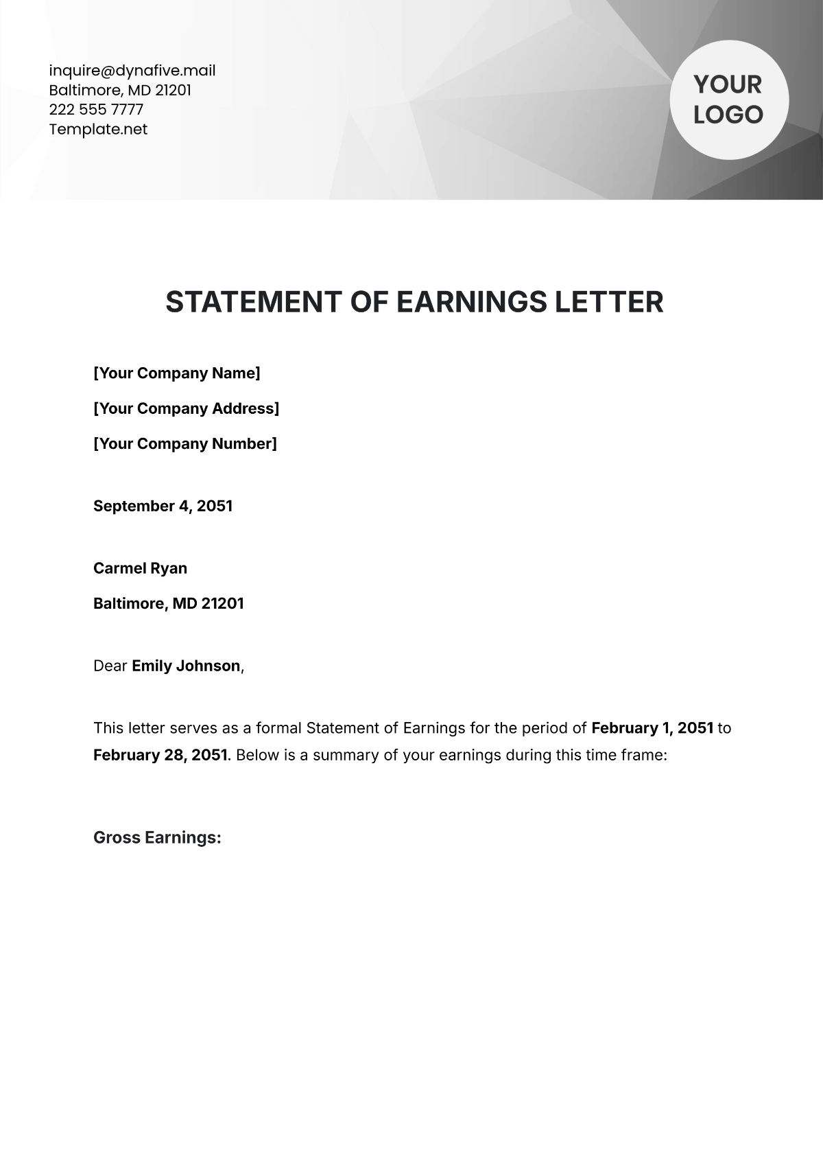 Statement of Earnings Letter Template - Edit Online & Download