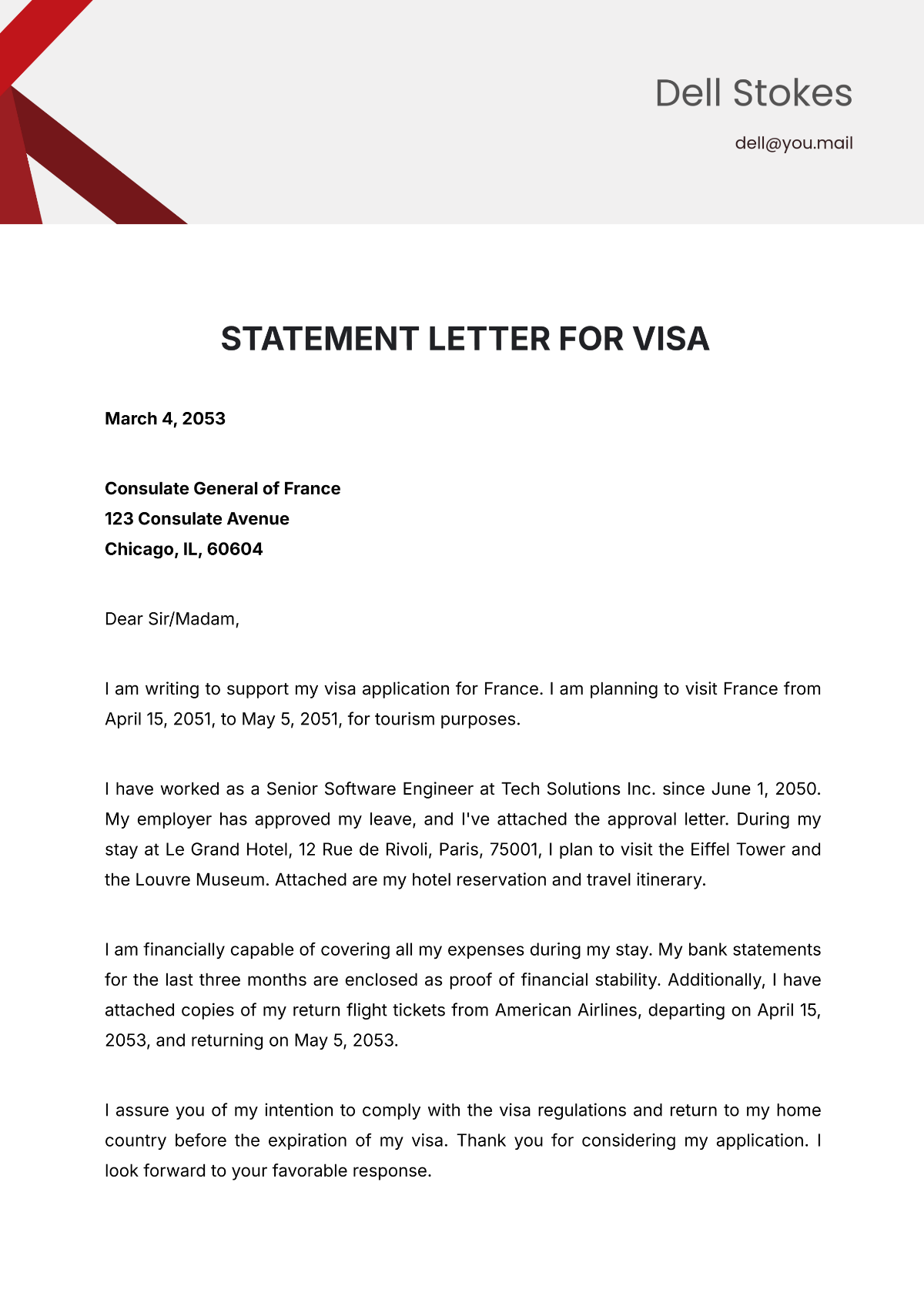 Statement Letter for Visa Template - Edit Online & Download