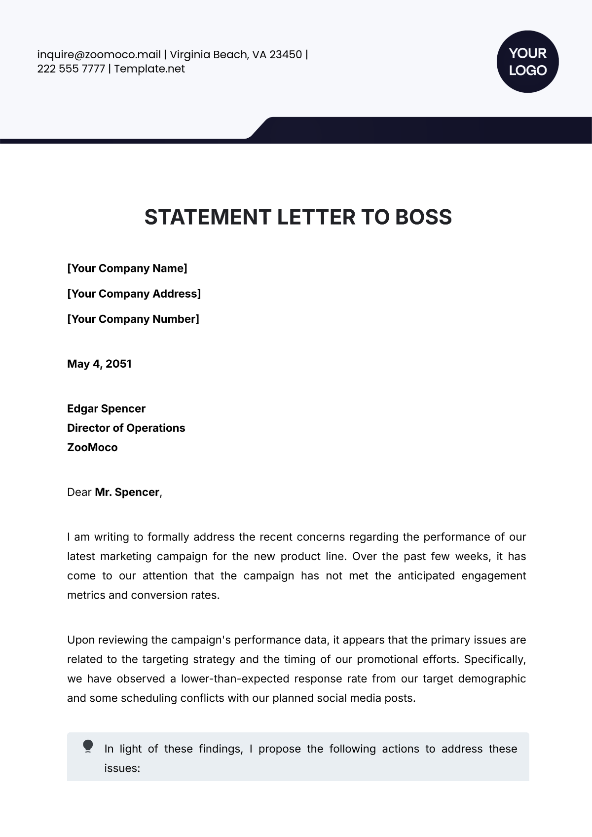 Statement Letter to Boss Template - Edit Online & Download