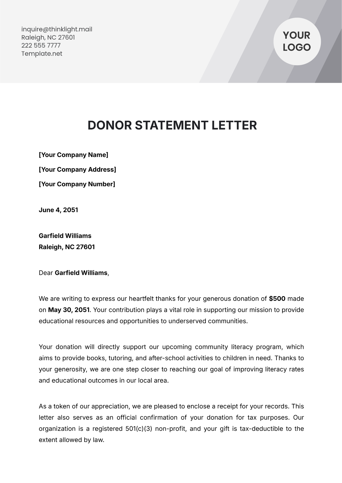 Donor Statement Letter Template - Edit Online & Download