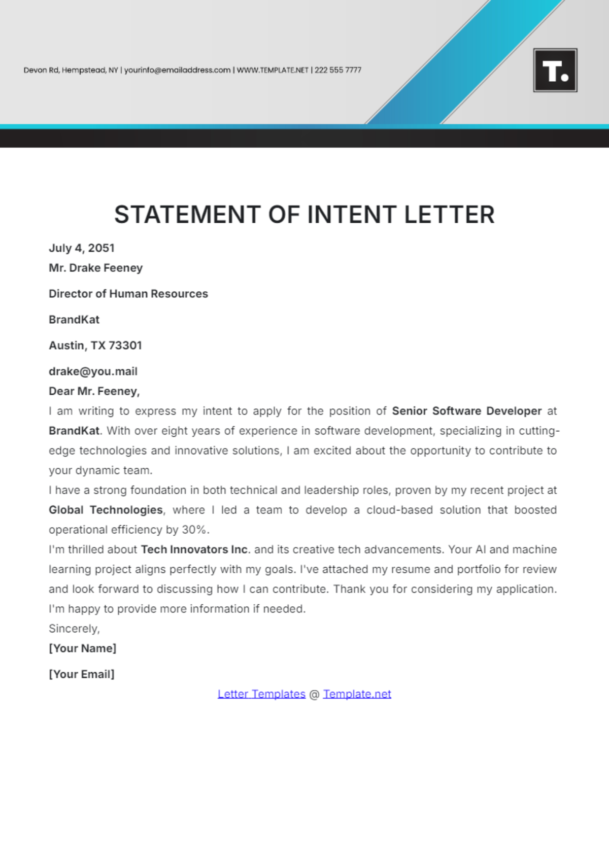 Statement of Intent Letter Template - Edit Online & Download