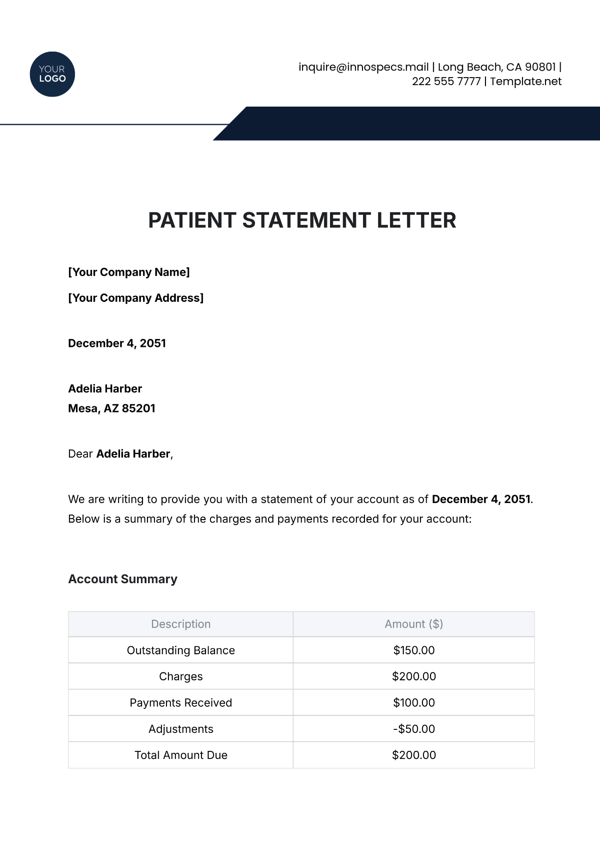 Patient Statement Letter Template - Edit Online & Download