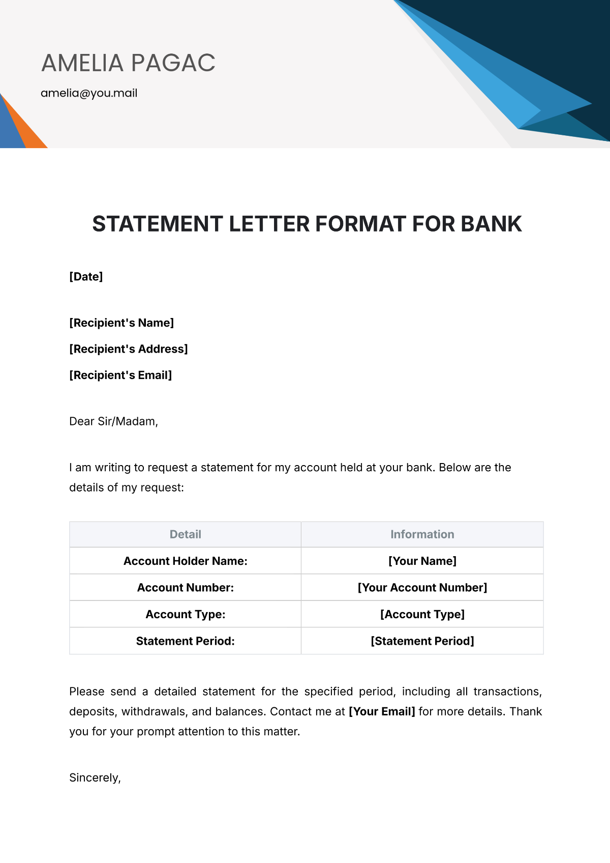 Statement Letter Format for Bank Template - Edit Online & Download