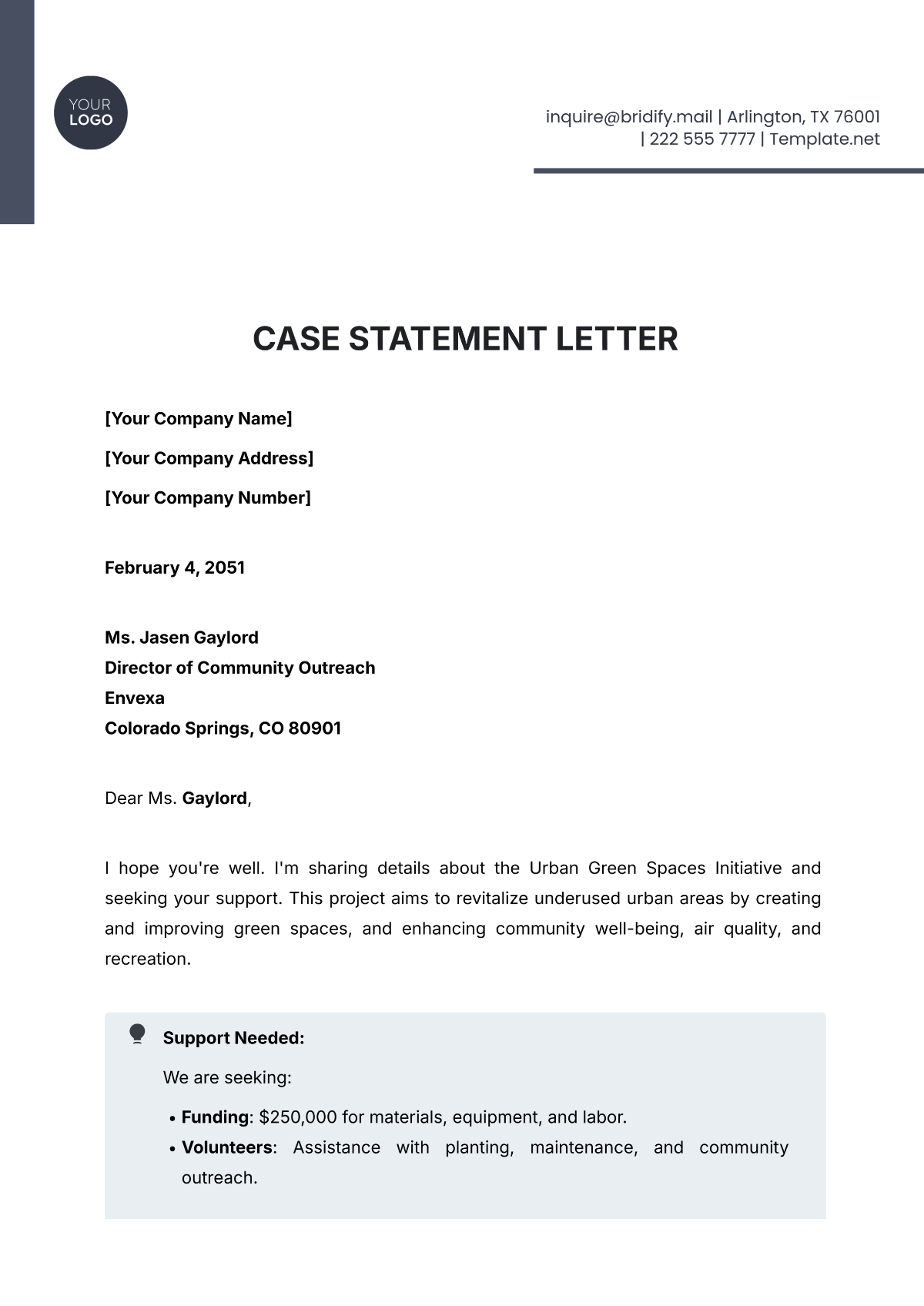 Case Statement Letter Template - Edit Online & Download