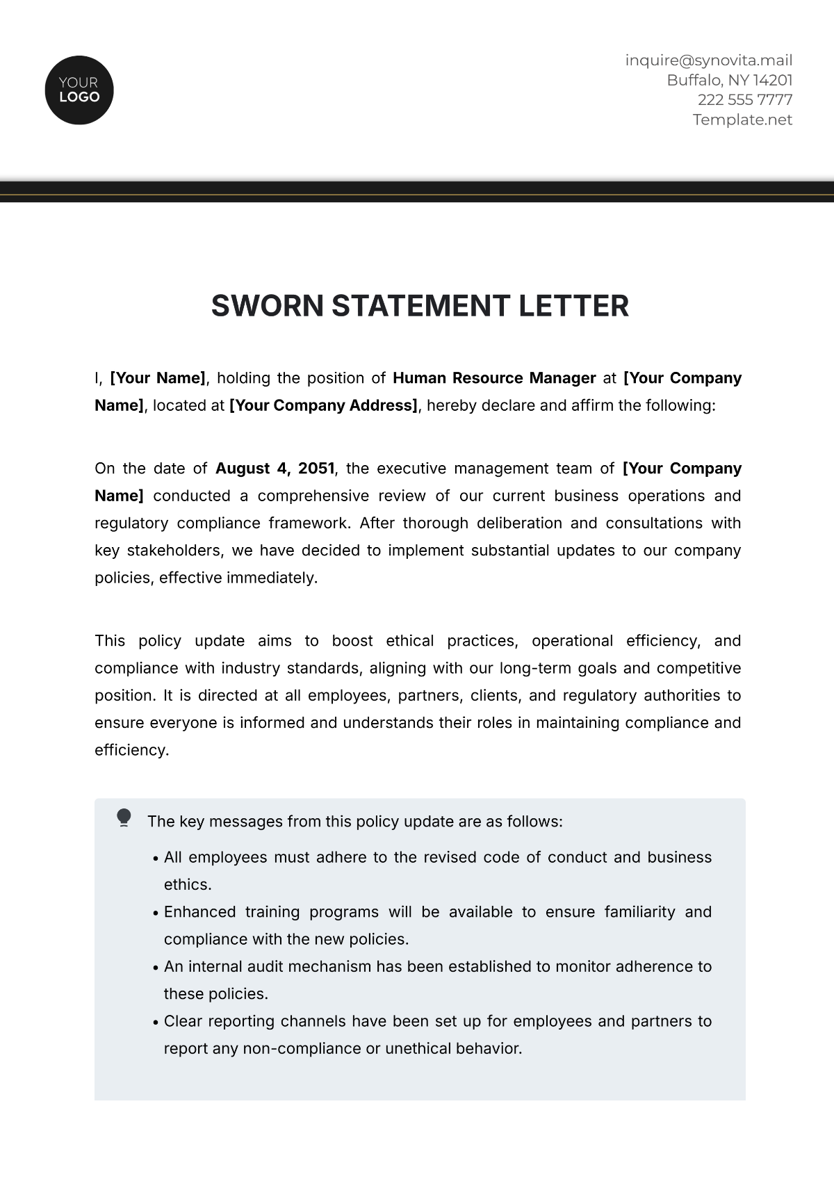 Sworn Statement Letter Template - Edit Online & Download