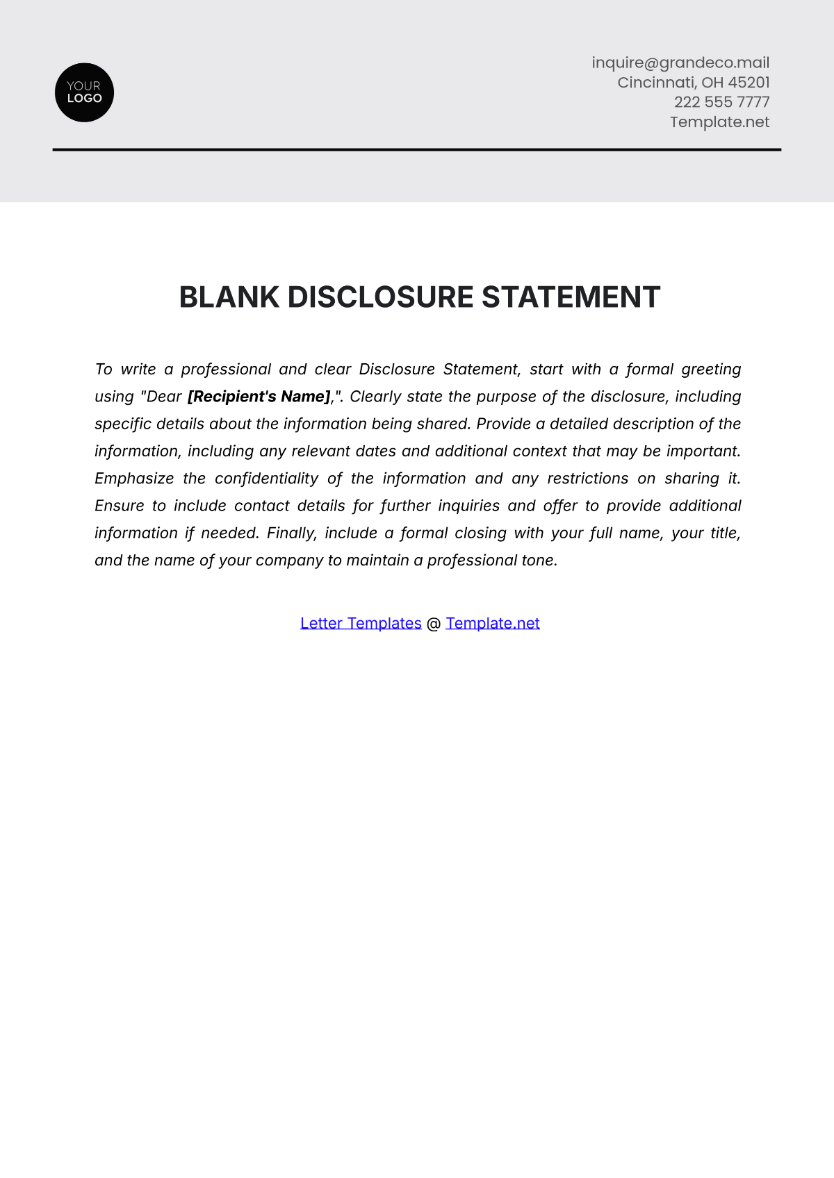 Blank Disclosure Statement Template - Edit Online & Download