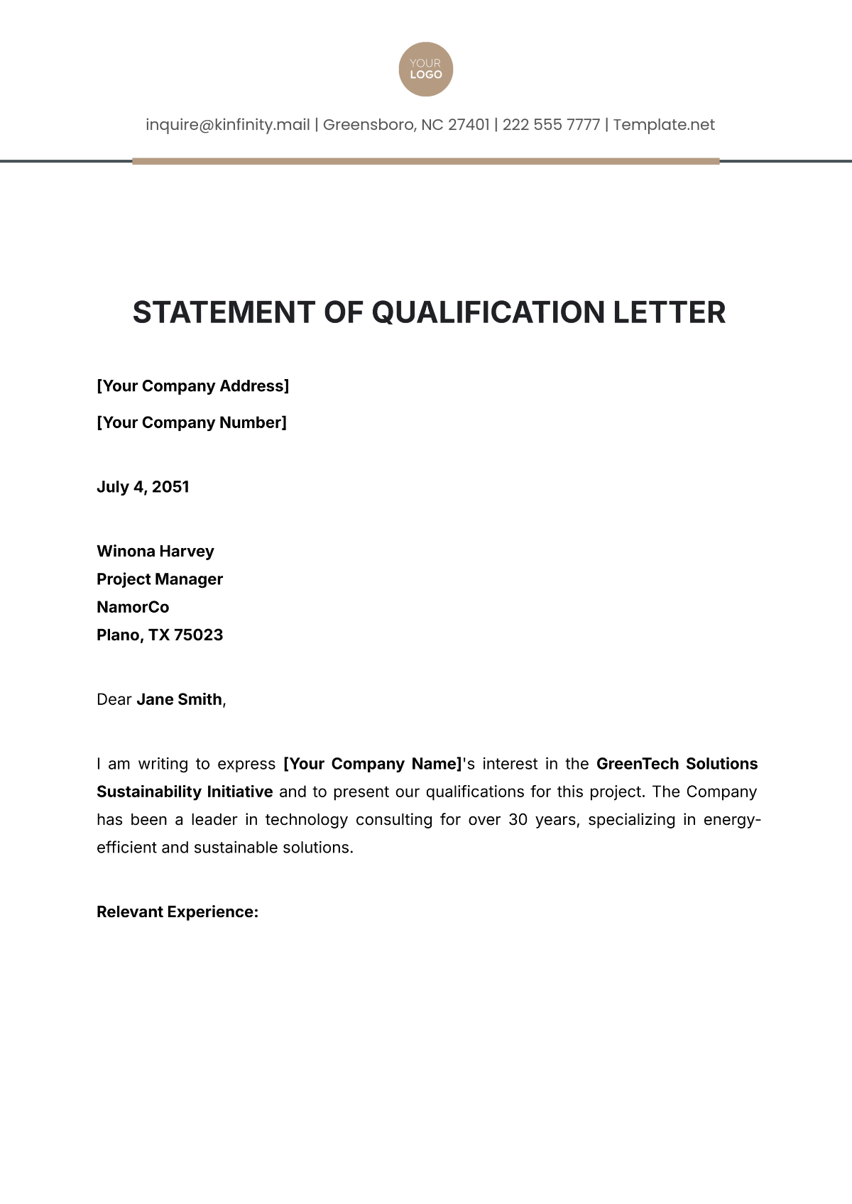 Statement of Qualification Letter Template - Edit Online & Download