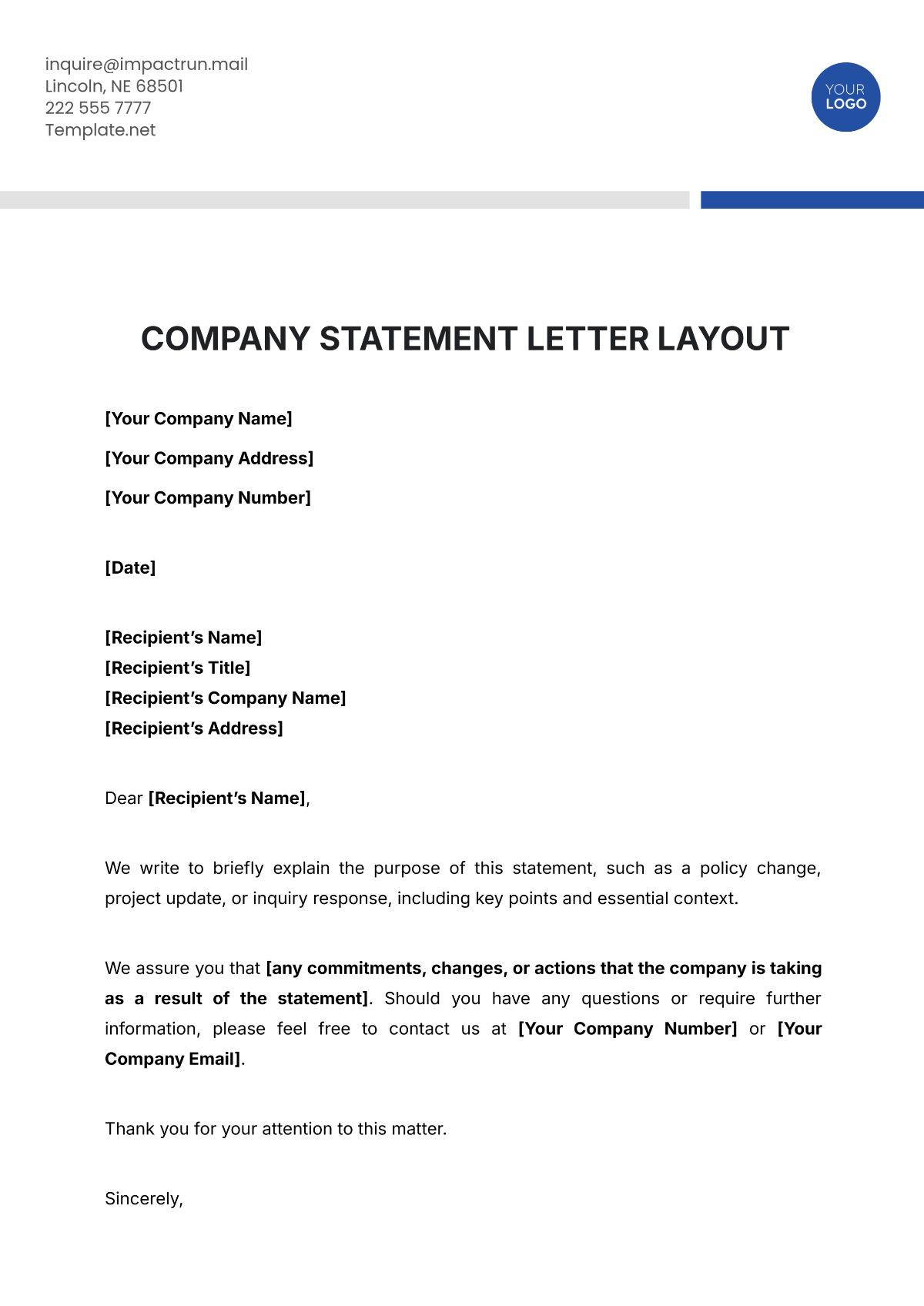 Company Statement Letter Layout Template - Edit Online & Download