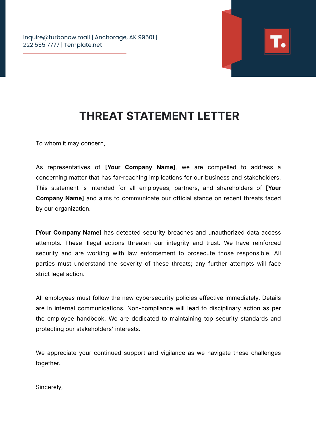 Threat Statement Letter Template - Edit Online & Download