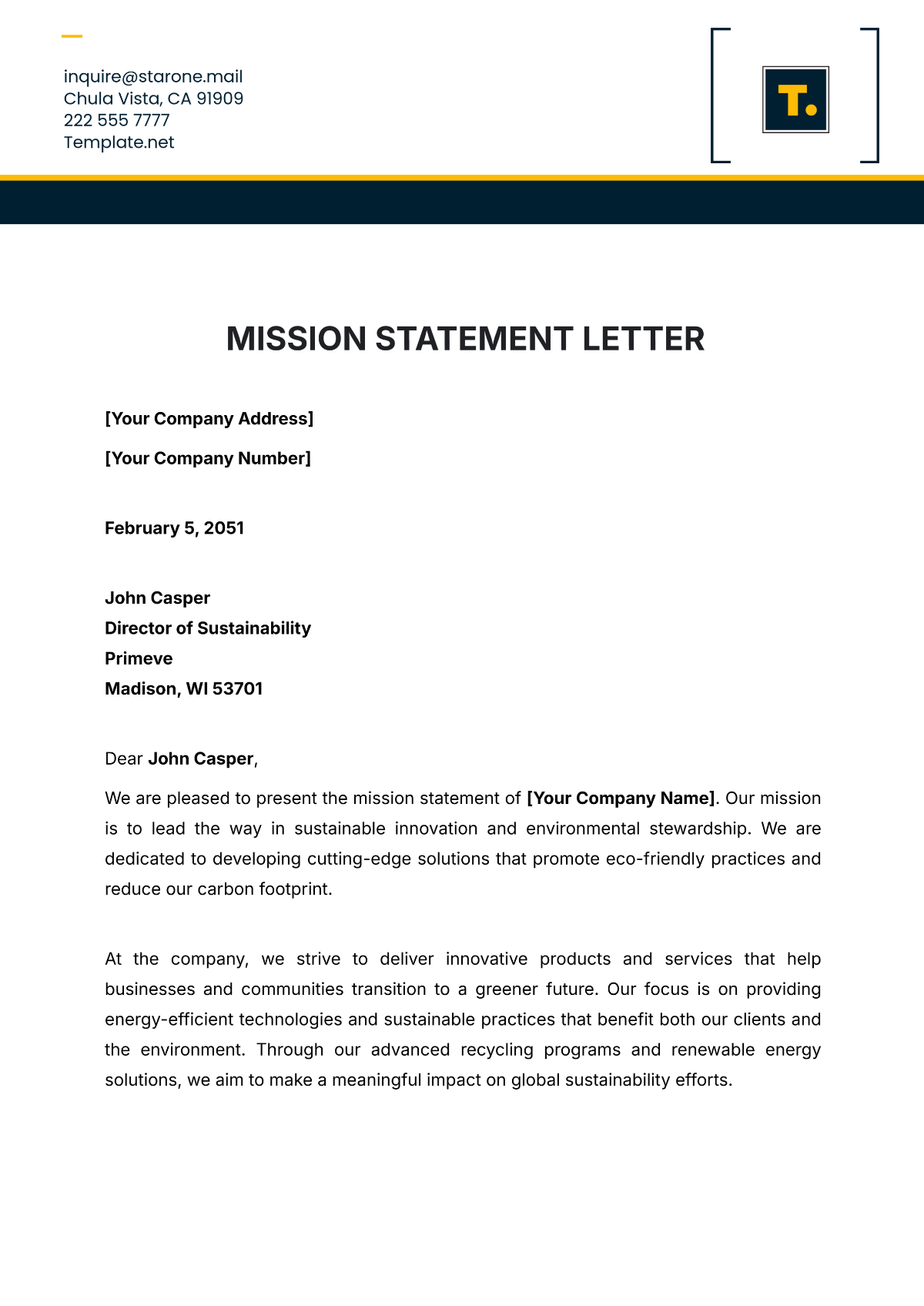 Free Mission Statement Letter Template - Edit Online & Download ...