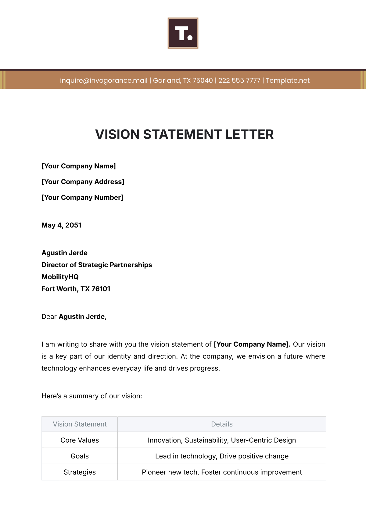 Vision Statement Letter Template - Edit Online & Download