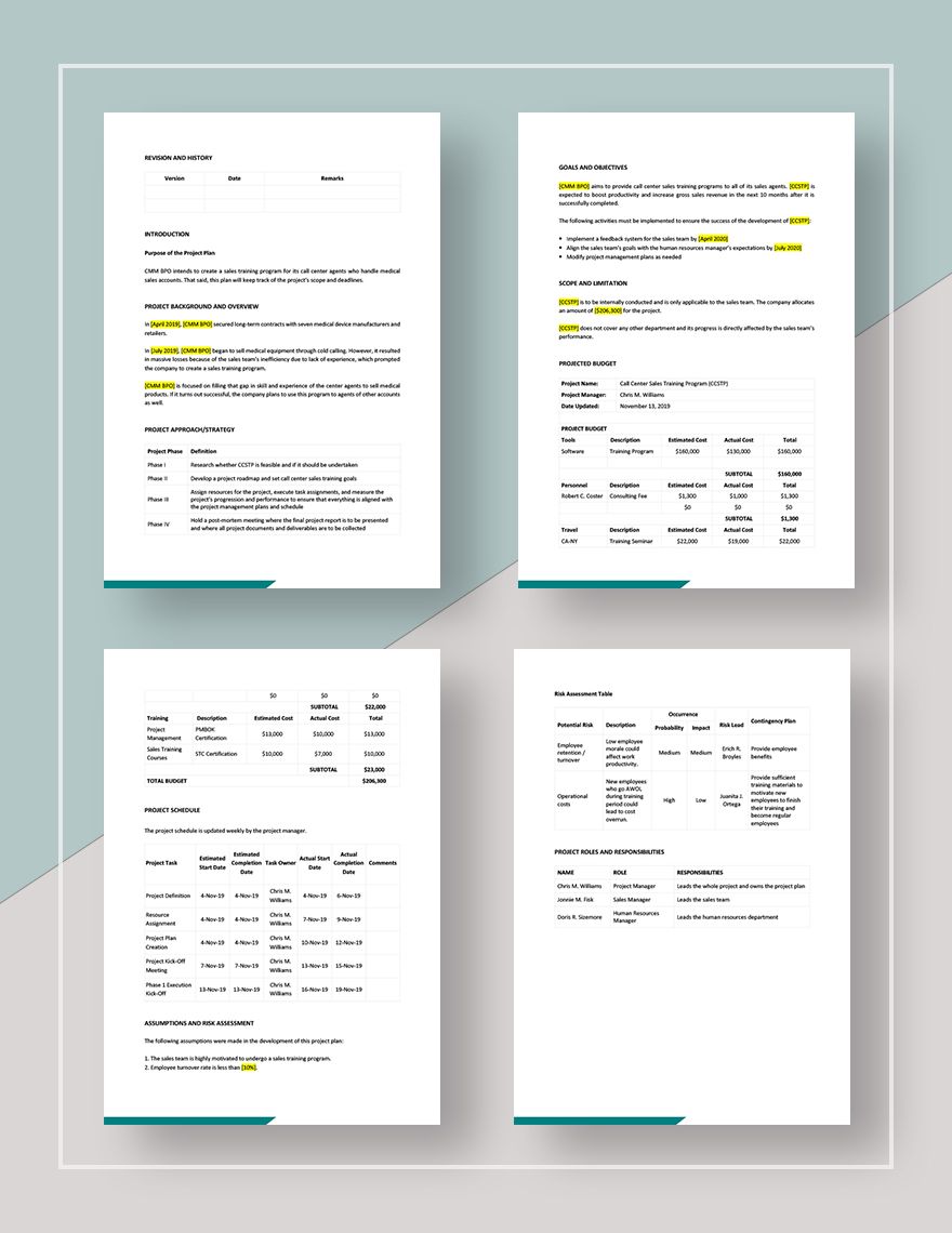 Call Center Project Plan Template - Google Docs, Word, Apple Pages ...